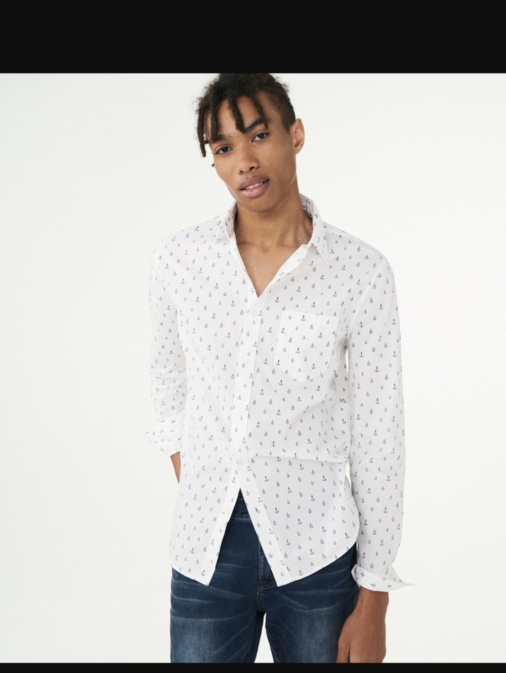 Aeropostale anchor print men's button up shirt size XL ( see measurements)